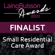 LaingBuisson 2021 Finalist in Small Residential Care Award Logo.