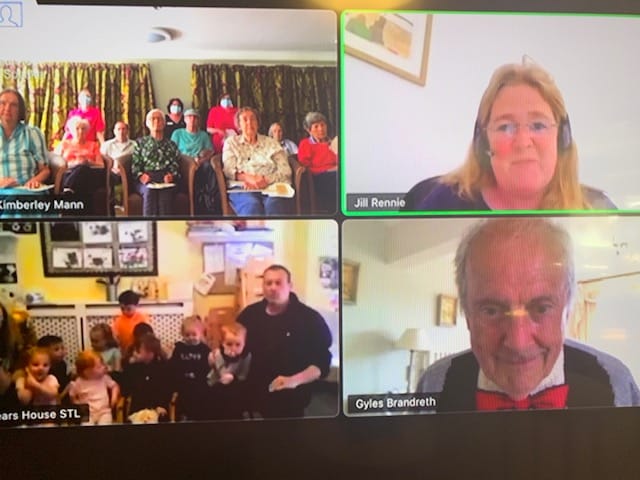 Zoom live stream featuring Hastings Court residents, Gyles Brandreth, Jill Rennie and the children of Bears House Nursery