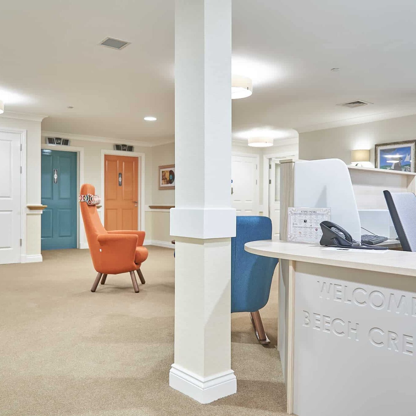 Reception area and desk at Care Home