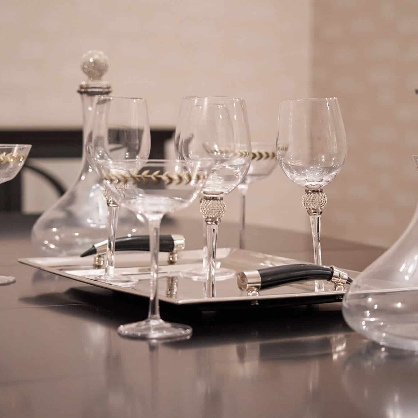 Wine glasses on care home dining table