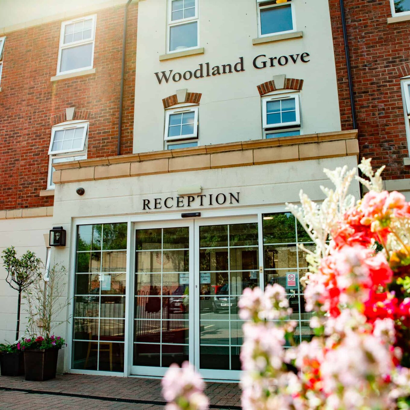 Recption doors at Woodland Grove Care Home in Loughton