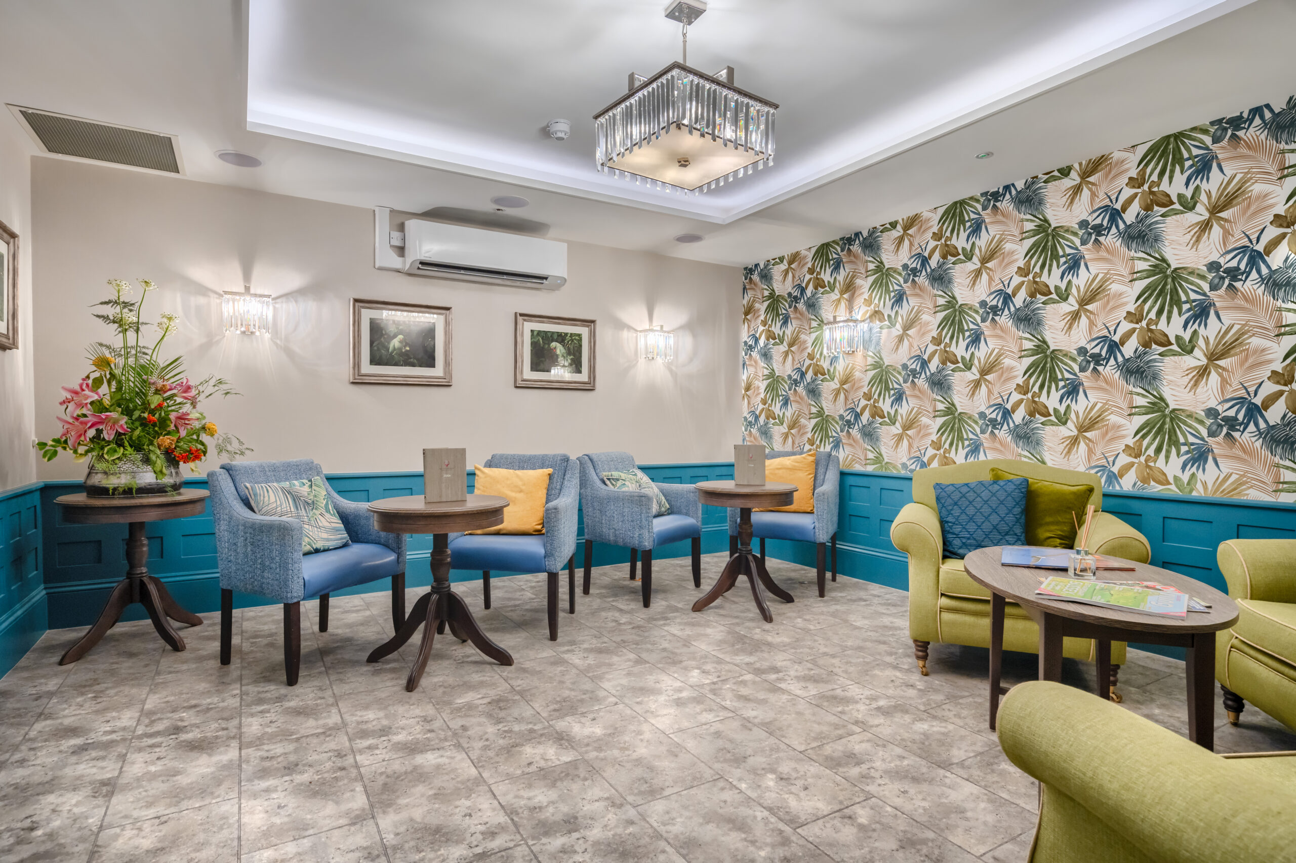 Seating area with air conditioning at Beechwood Grove Care Home in Eastbourne