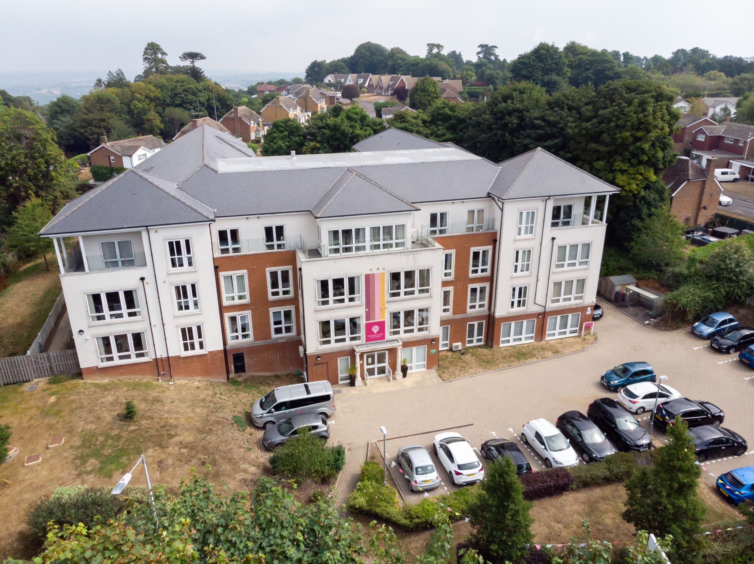 Outside aerial view of Hastings Court Care Home in East Sussex